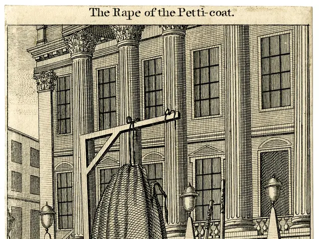 The image shows a poster depicting a group of people, a dog, and a building with windows, with the...