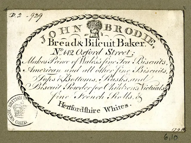 The image shows an old business card with a picture of John Brodie Bread & Biscuit Baker on it. The...