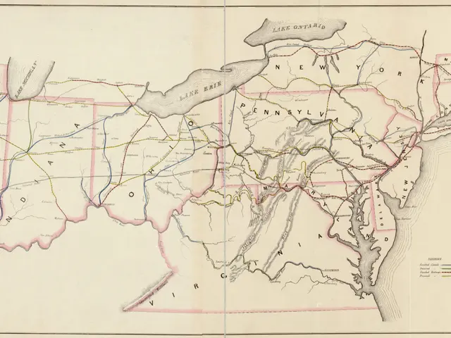 The image shows a map of the United States of America with the proposed railway routes of...