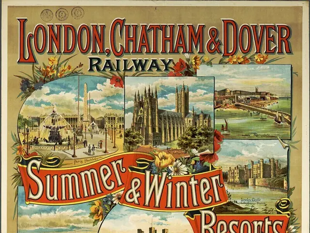 The image shows a poster advertising London, Chatham and Dover Railway's summer and winter resorts....