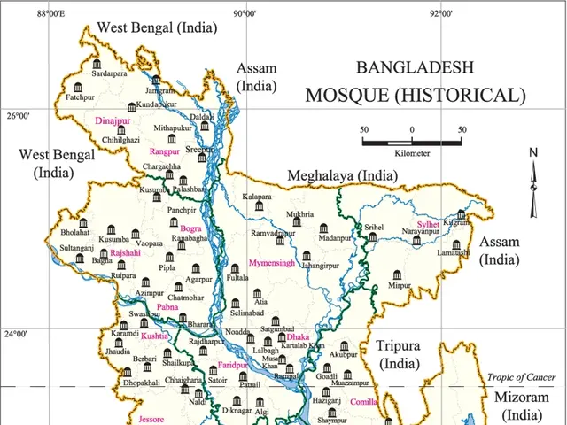 The image shows a poster with a map of Bangladesh, highlighting its historical significance. The...