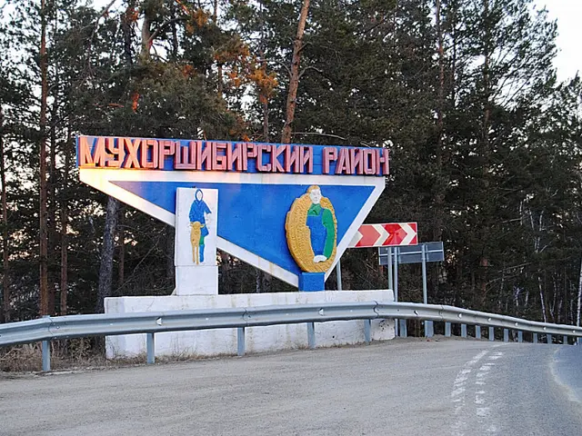 The image shows a road with a sign on the side of it that reads "Welcome to the Russian...