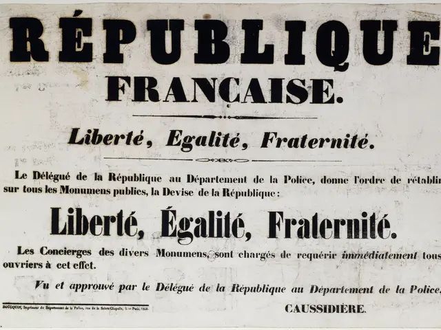 The image shows an old newspaper advertisement for the Republic of France with black text on a...