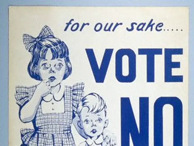 The image shows a poster on the wall with two children standing side by side, one of them holding a...