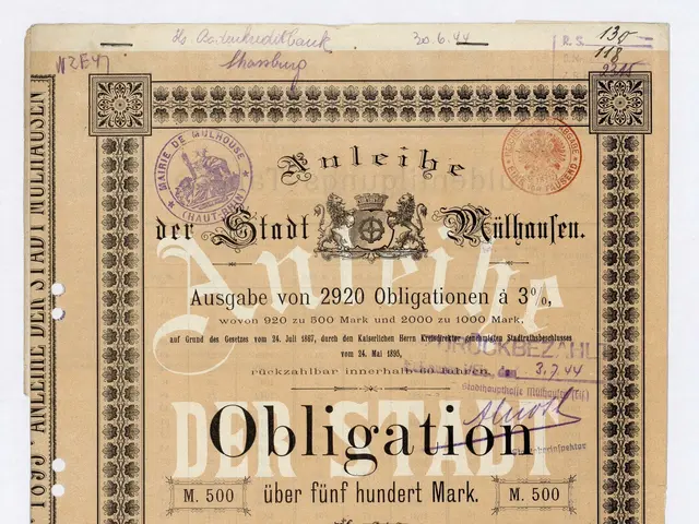 The image shows an old German stock certificate with a white background. The certificate has text...