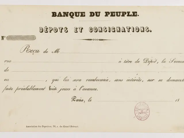 The image shows an old French banknote with a stamp on it against a white background. The text on...