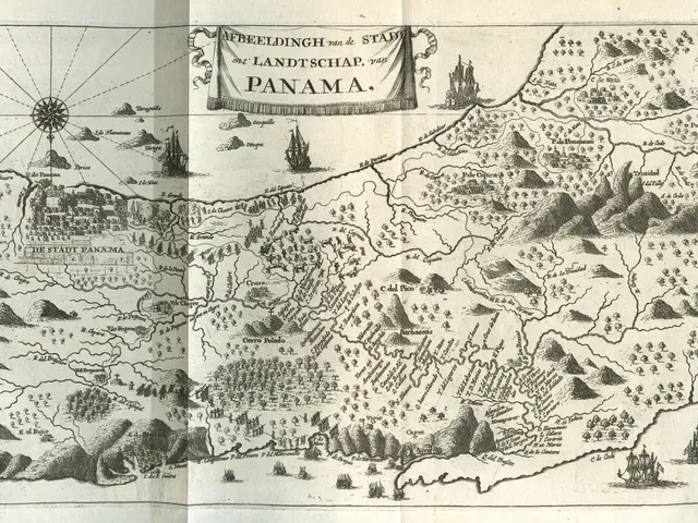 The image shows an open book with a map of Panama on it. The map is detailed and shows various...