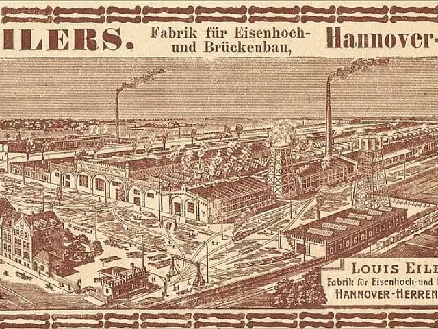The image shows an old advertisement for the Louis Eilers Hannover-Herrenhausen factory, featuring...