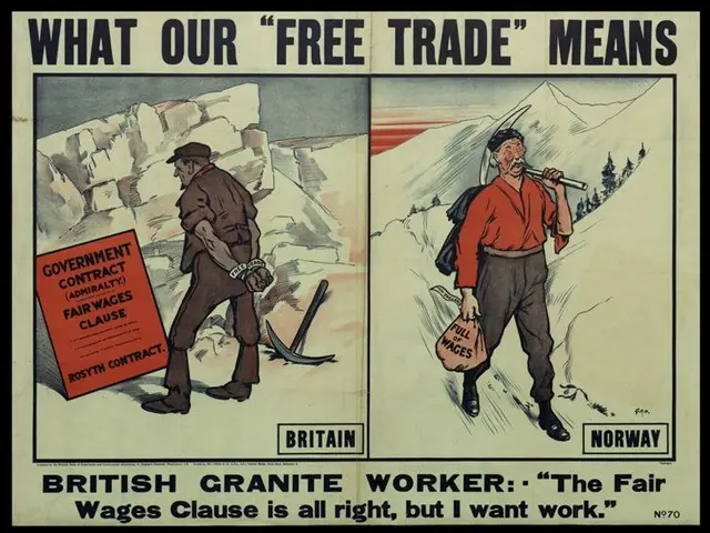 The image shows a poster with two people standing in front of a backdrop of mountains and trees....