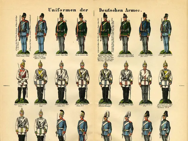 The image shows a book with a variety of military uniforms from the German Army. The uniforms are...