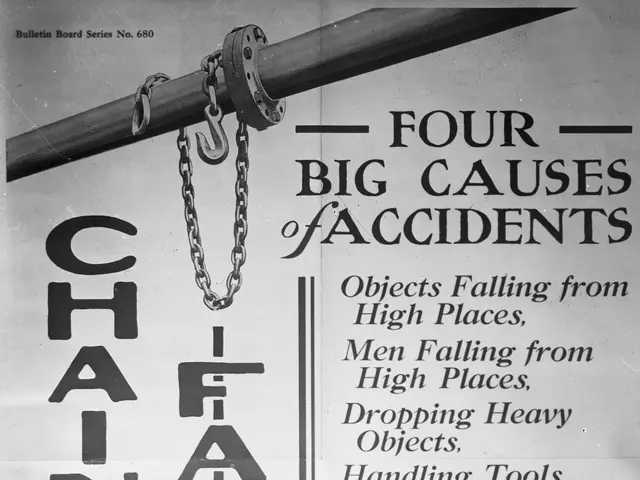 The image shows a black and white poster with text and an image of a person lying on a pole with...