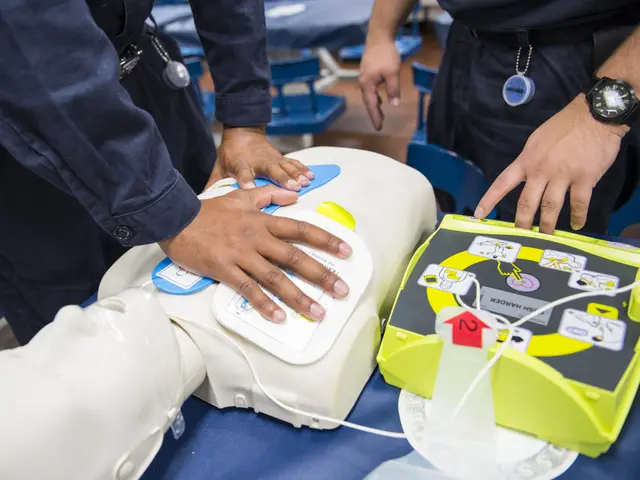 The image shows two police officers standing next to each other on a table, with a mannequin in...