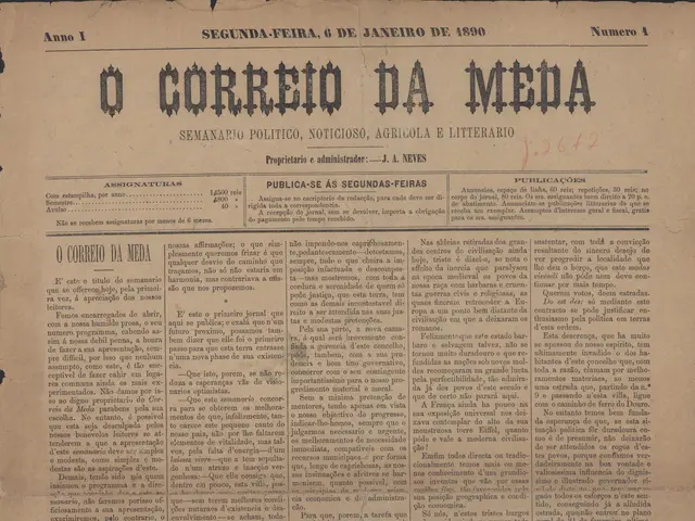 The image shows an old newspaper with the headline "O Correio da Media" printed on it. The paper is...