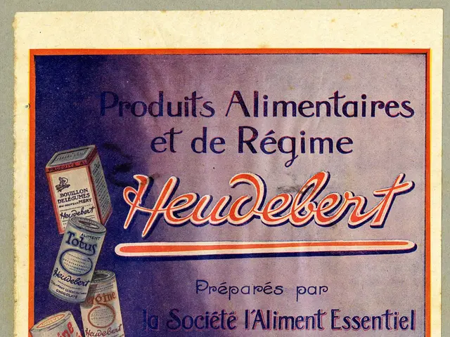 The image shows a poster with a variety of food items on it, including boxes and other objects. The...