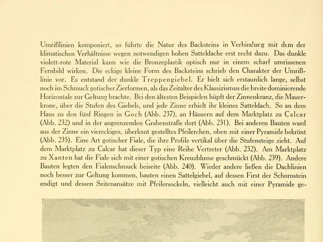 The image shows an open book with a drawing of a cityscape featuring buildings, trees, and people....