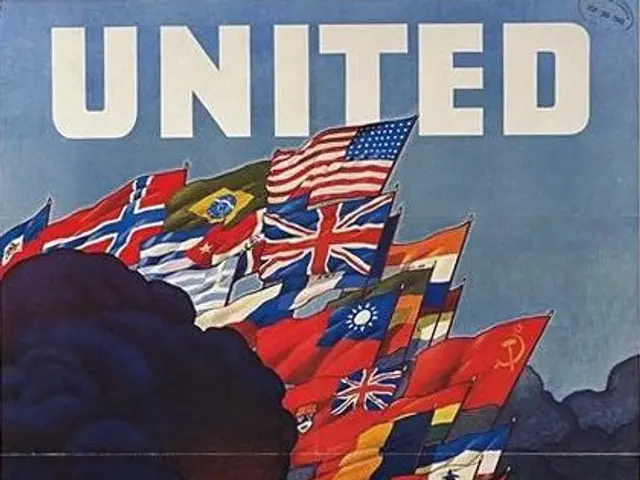 The image shows a poster with the words "United Nations Fight for Freedom" written across the top,...
