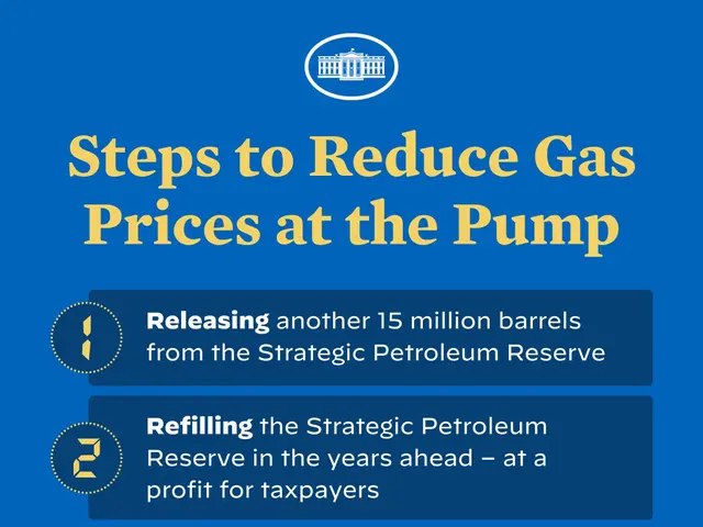 The image shows a poster with text and a logo that outlines the steps to reduce gas prices at the...