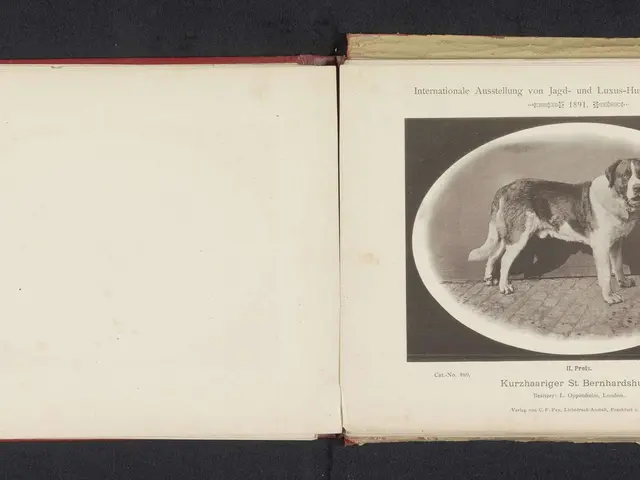 The image shows an open book with a black and white photo of a dog on it. The book is titled...