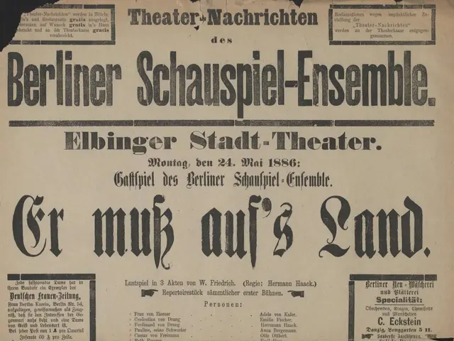 The image shows an old newspaper advertisement for the Berliner Schauspiel-Ensemble from 1866,...