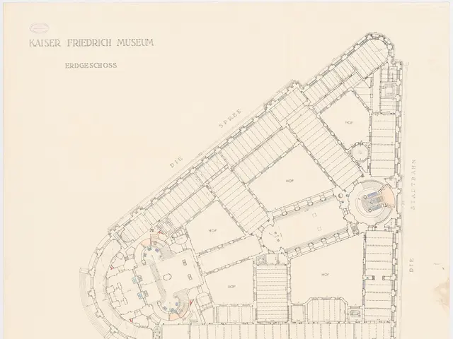 The image shows a plan of the Kaiser Friedrich Museum in Berlin, Germany. It is a detailed drawing...