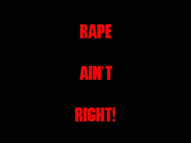 The image shows a poster with the words "Rape Ain't Right: Sexual Assault is a Serious Issue"...