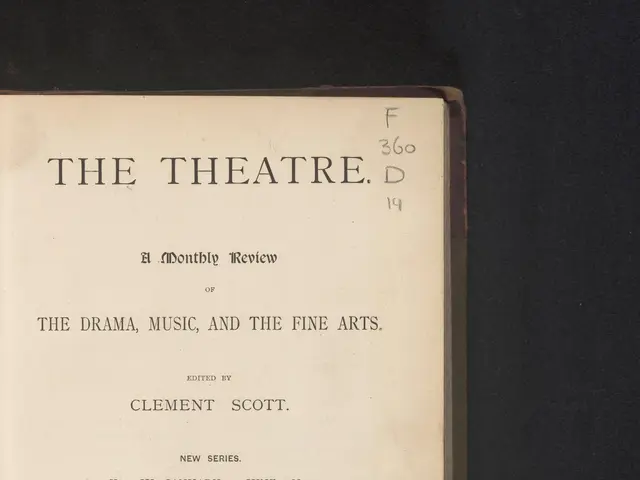 The image shows a book with the title "The Theatre: A Monthly Review of the Drama, Music, and the...