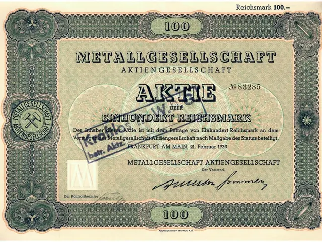 The image shows an old German 100 Reichsmark banknote from 1933, with the text "Metallgesellschaft...