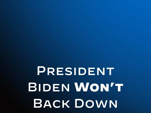 The image shows a blue background with white text that reads "President Biden Won't Back Down to...