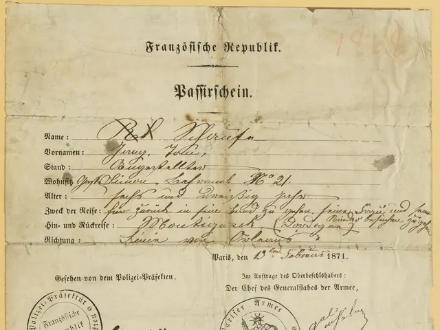 The image shows an old document with a stamp on it, which appears to be a letter from the German...