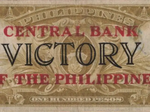 The image shows an old banknote from the Central Bank of the Philippines with the words "Victory of...