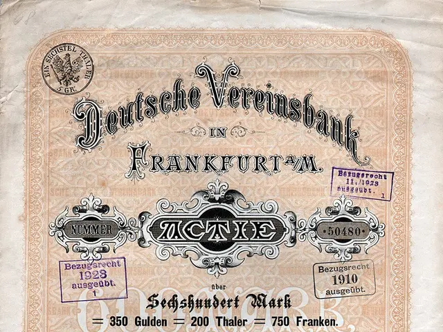 The image shows an old German stock certificate issued by the Deutsche Vereinsbank in Frankfurt,...