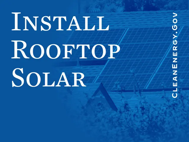 The image shows a poster with text that reads "Install Rooftop Solar - Up to 30% of the cost of...