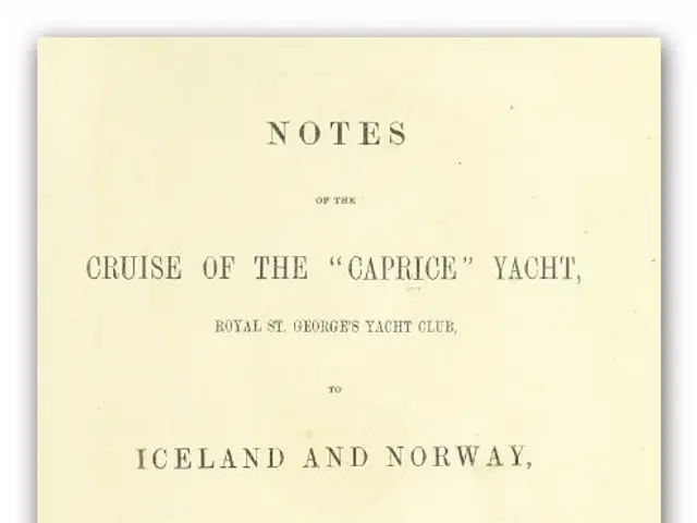 The image shows a paper with notes of the cruise of the Caprice Yacht, Royal St George's Yacht...