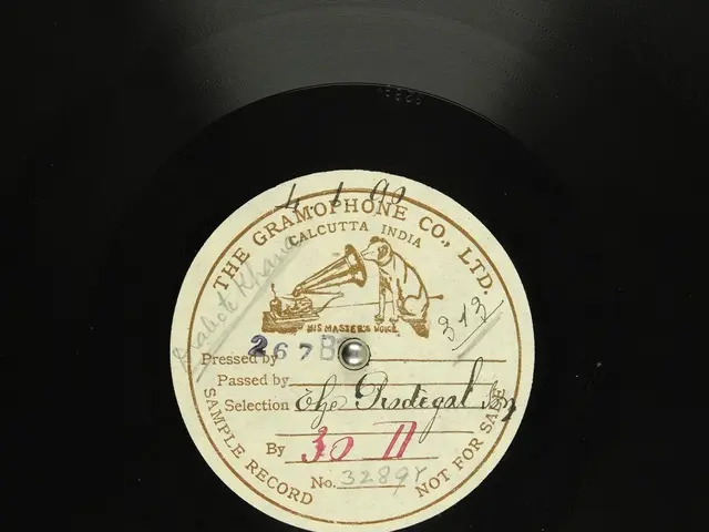 The image shows a black record with a label on it that reads "The Gramophone Co. Ltd." The label is...
