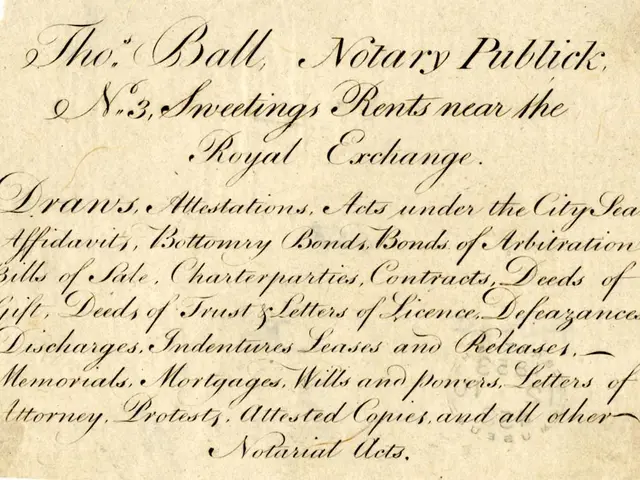 The image shows a paper with the text "The Ball, Notary Publick, No. 3, Sweetings Rents Near the...