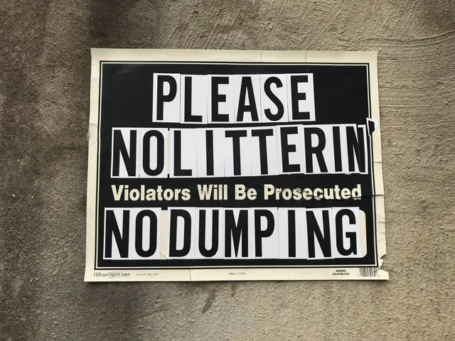 The image shows a black and white sign on the side of a building that reads "Please Nolitterin'...