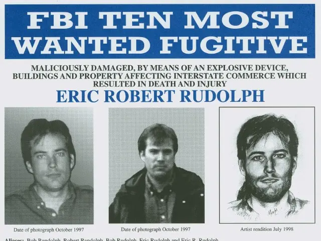 The image shows a poster with three pictures of three men and the words "FBI Ten Most Wanted...