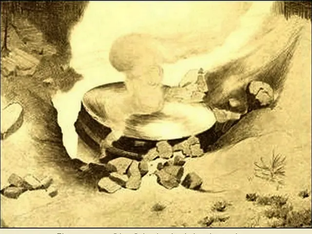 The image shows a mysterious object that has landed in the sand pits, surrounded by stones and...